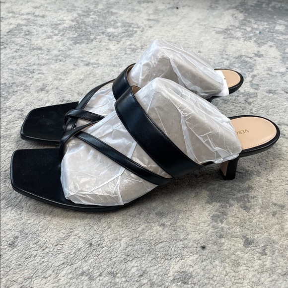 New Veronica Beard Alanis Leather Sandal Thong Kitten Heel Strappy Black Sz 10 - Picture 4 of 16